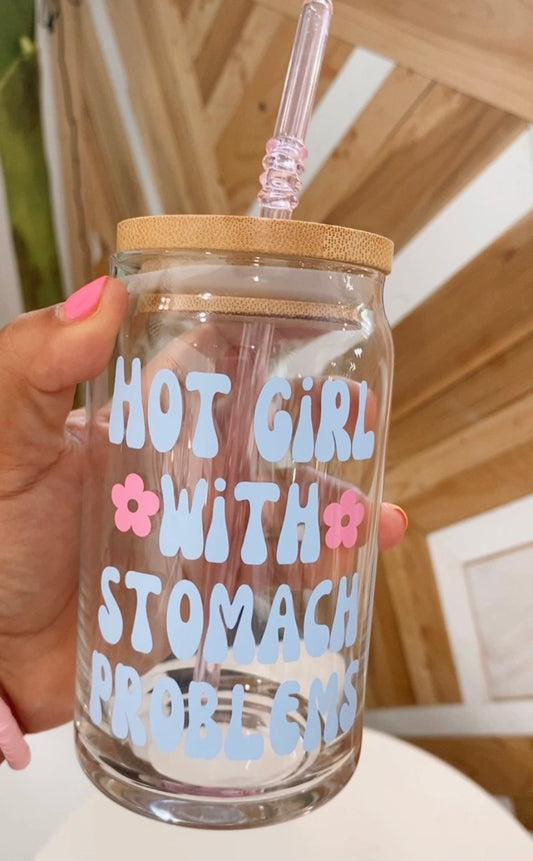 Hot Girl With Stomach Problems Glass Cup